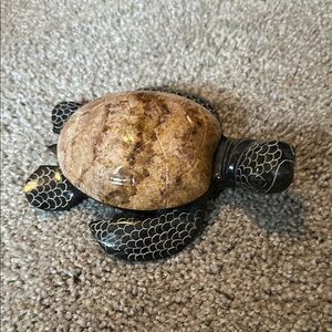 Handcrafted Stone Turtle Figurine Opens as a Jewelry Box- Black and Brown